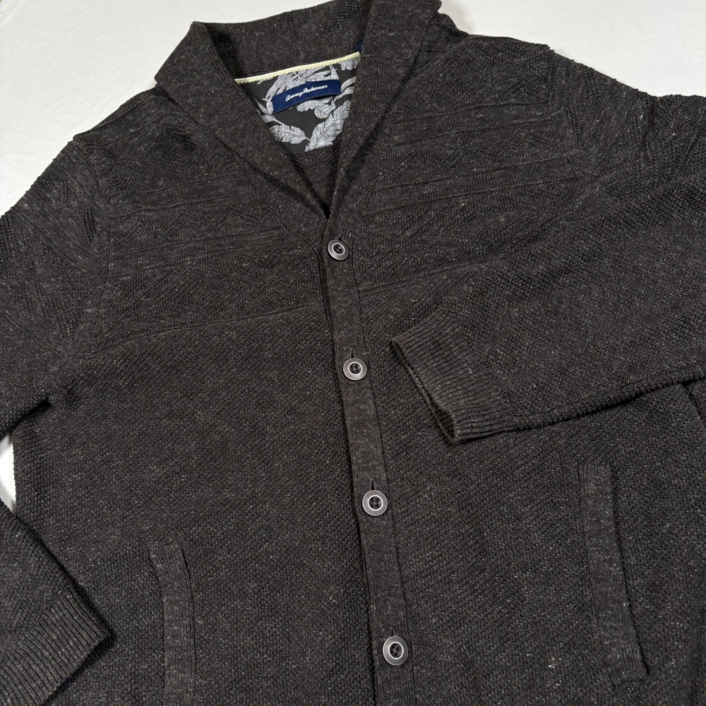 Tommy Bahama Cardigan Sweater Mens XL Charcoal Gray Shawl Collar Button Knit